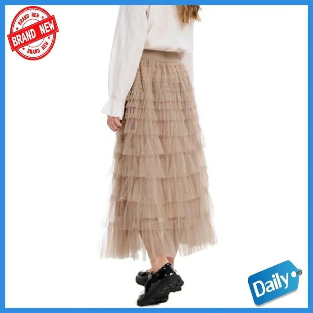 Girls Long Tulle Tutu Skirt A-Line Layered Ruffle Tiered Maxi Petticoat